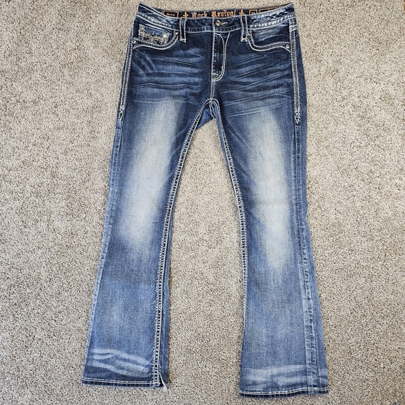 Rock Revival Denim - Rock Revival Nancy Boot Cut Mid Rise Jeans Womens 28 Denim Distressed 32x32